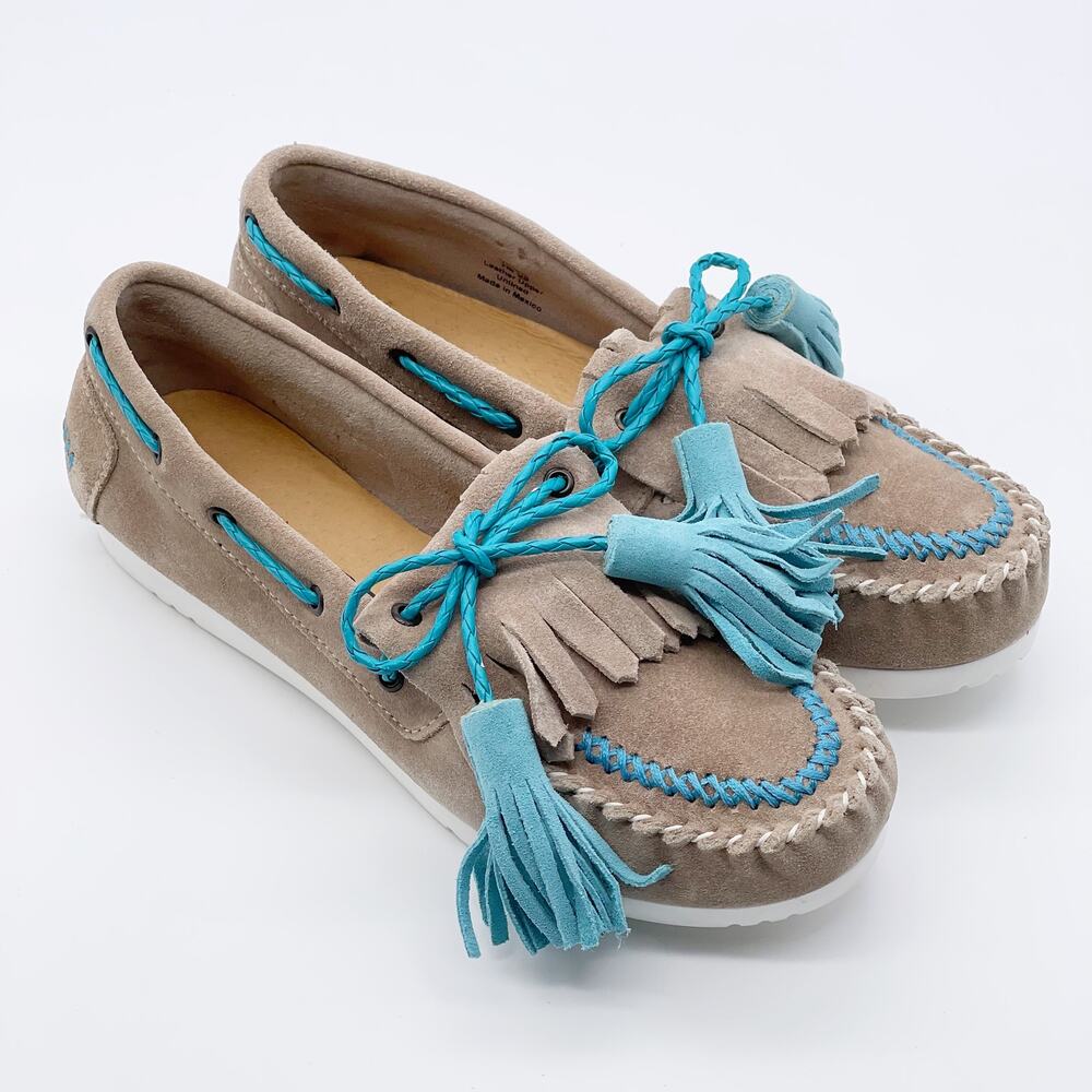 Five Tribe Women's Unique Suede Leather Moccasin Loafer in Natural - Size 7